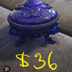 Vintage Blue Glass Trinket Box